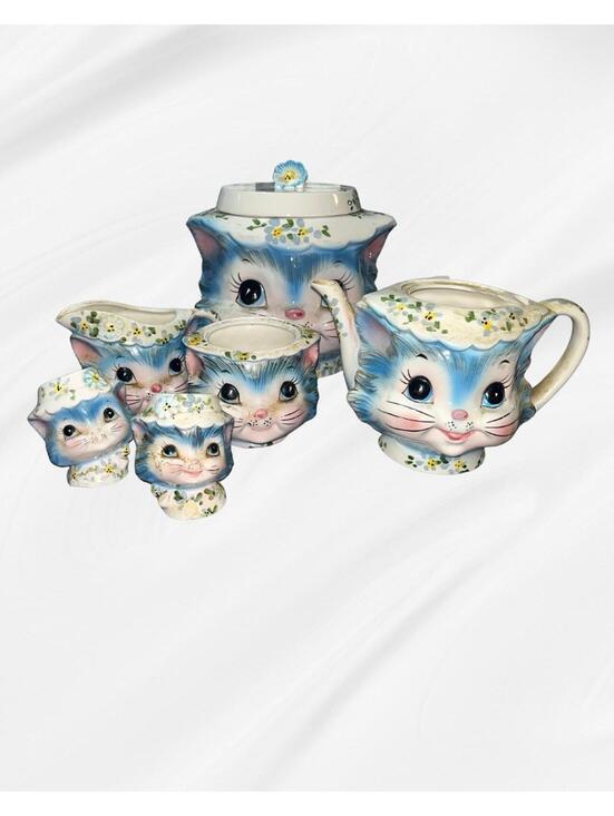 Other - RARE Vintage 50’s Lefton "Miss Priss" Cat Tea Set & Cookie Jar